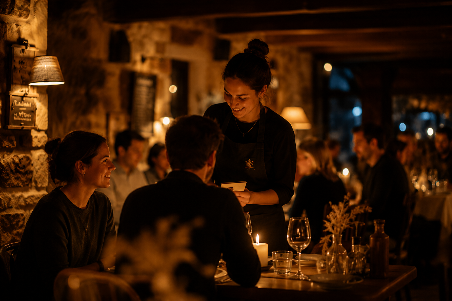 Clients attablés en terrasse d'un restaurant breton